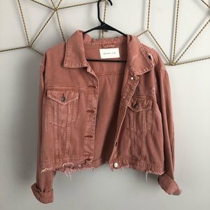 distressed cropped pink jean jacket